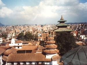 A photo I took in 1991, the view from the Old Palace in Kathmandu. So much of this would now be destroyed.
